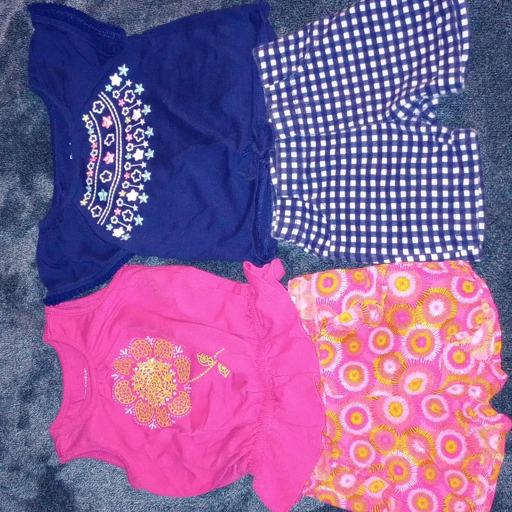EUC 2 Outfits Girls Summer Lot Size 24M / 2T Flowers Plaid